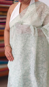 Aqua Green Embroidered Organza Tissue Saree - PD3A