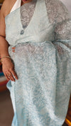 Baby Blue Embroidered Organza Tissue Saree - PD3A