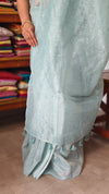 Aqua Blue Tissue Organza Saree with Mirror Work - 3637A