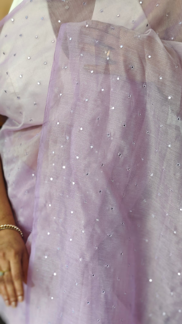 Lavender Tissue Organza Saree with Mirror Work - 3637A