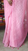 Pink Tissue Organza Saree with Mirror Work - 3637A