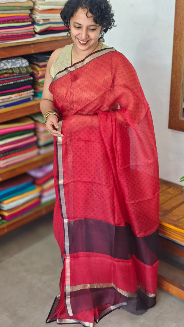 Red Printed Pure Kota Silk Saree - KTS3