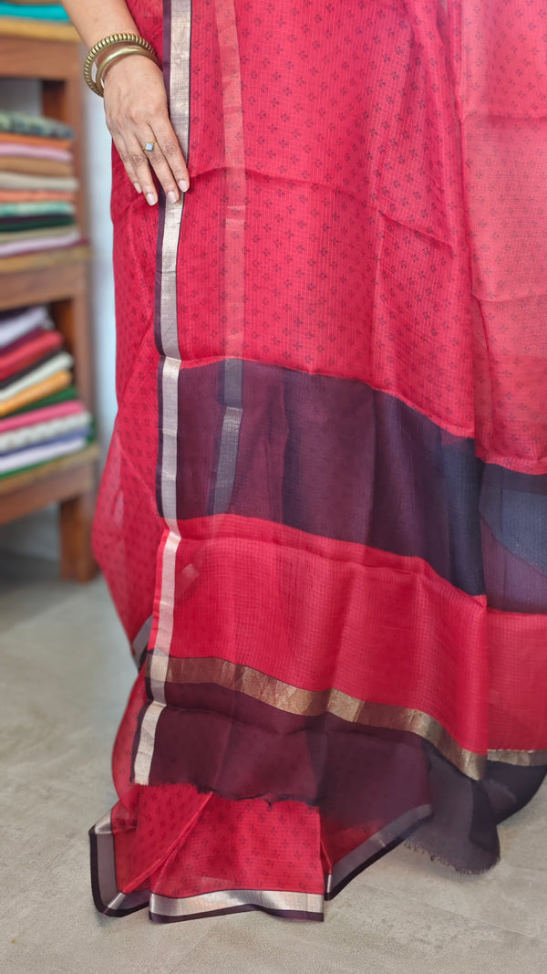 Red Printed Pure Kota Silk Saree - KTS3