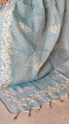 Teal Blue Tissue Linen Saree with Zari Embroidery - XN28
