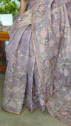 Dusty Lavender Linen Tissue Saree with Zari Embroidery - XN28