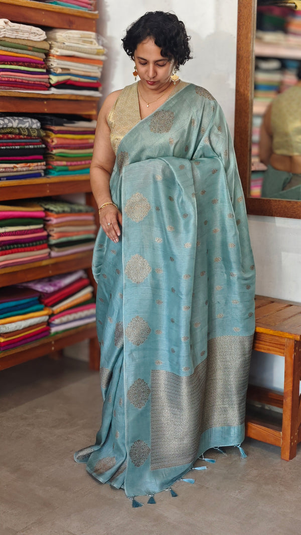 Aqua Mist Chinon Silk Banarasi Saree - CB492