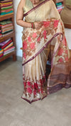 Cream Floral Printed Pure Kota Silk Saree - KTS3