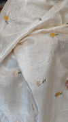Cream Zari Checked Tussar Silk Suit with Cross Stitch embroidery - 81NZ