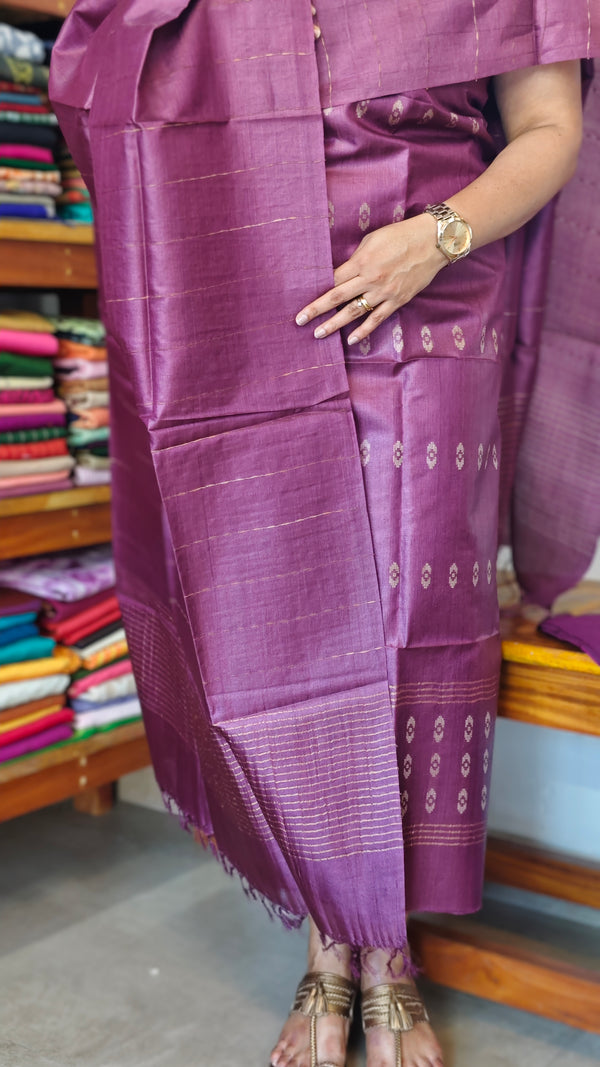 Wine Tussar Silk Suit with Zari Weaving - PT18A