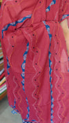 Indigo and Red Block printed Cotton Suit with Applique Dupatta