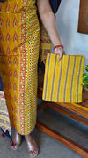 Mustard and Blue Printed Cotton Suit