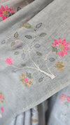 Light Teal Linen Saree with Hand Embroidery - 5N3D