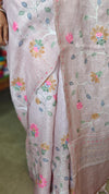 Dusty Mauve Linen Saree with Hand Embroidery - 5N3D