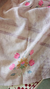 Dusty Mauve Linen Saree with Hand Embroidery - 5N3D