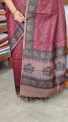 Maroon Block Printed Noel Tussar Silk Saree - TQN2