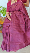 Dark Magenta Printed Noel Tussar Silk Saree