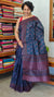 Navy Blue and Mauve Block Printed Noel Tussar Silk Saree - TQN2