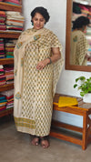 Light Beige Block Printed Semi Chanderi Suit
