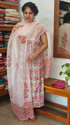 Off white and Pink block printed cotton suit with Kota Doria Dupatta