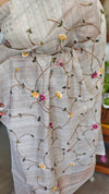 Light Beige Tissue Linen Saree with Hand Embroidery