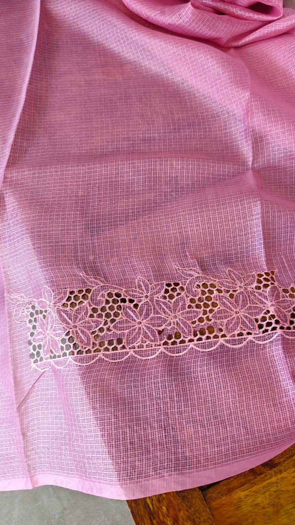 Pinkish Peach Kota Saree with Cutwork Borders - 409M