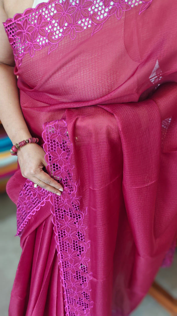 Maroon Kota Saree with Dark Pink Cutwork borders - 409M
