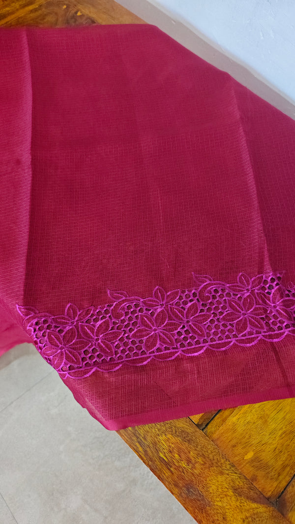 Maroon Kota Saree with Dark Pink Cutwork borders - 409M
