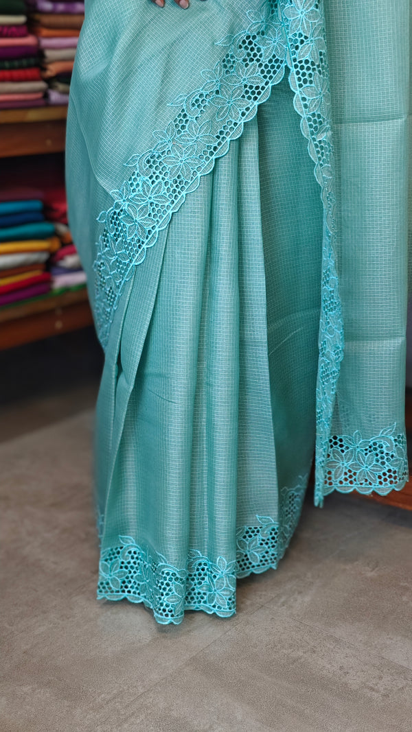 Teal Kota saree with Cutwork Borders - 409M