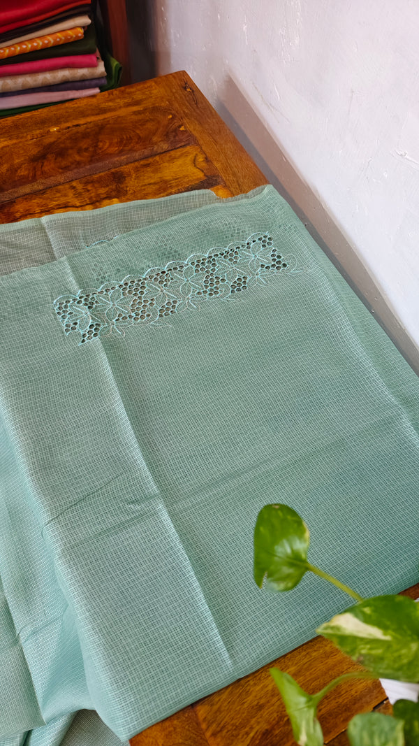 Teal Kota saree with Cutwork Borders - 409M