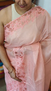 Pastel Peach Kota Saree with Cutwork Borders - 409M