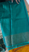Off White and Bottle Green Printed Tussar Silk Saree - EX2483