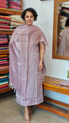 Dusty Lavender Semi Tussar Suit with Copper Thread Embroidery - TTV4