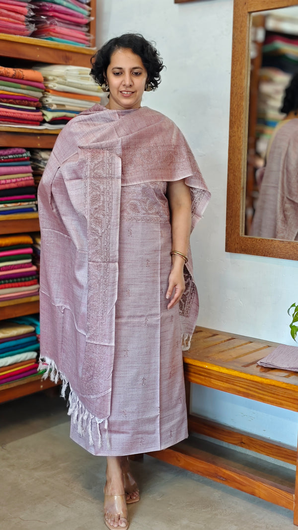 Dusty Lavender Semi Tussar Suit with Copper Thread Embroidery - TTV4