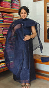 Navy Blue Supernet Kota Suit with Hand Crochet - TB48