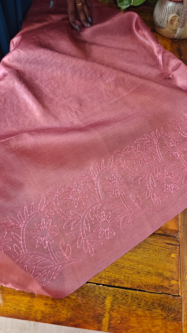 Blush Pink Embroidered Tussar Silk Saree - ETS25
