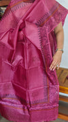 Dark Pink Printed Tussar Silk Suit - PTS25
