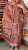 Brown and Brick Red Printed Tussar Silk Suit - PTS25