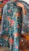 Dark Green Printed Tussar Silk Suit - PTS25