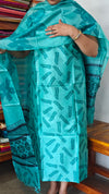 Cyan Blue Printed Tussar Silk Suit - PTS25