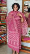 Pink Block Printed Kota Doria Suit - GD331