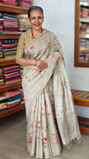 Light Grey Floral Printed Moonga Silk Saree
