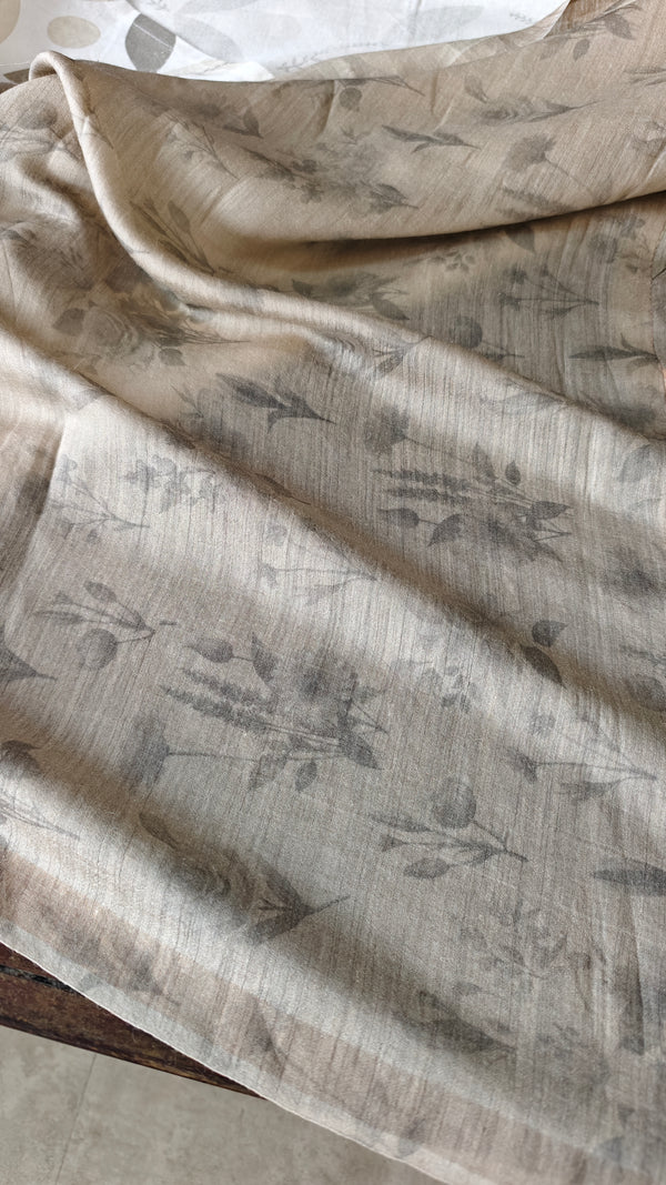 Light Grey Floral Printed Moonga Silk Saree