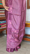 Onion Pink Tussar Silk Saree with Cutwork Borders - E192