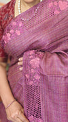 Onion Pink Tussar Silk Saree with Cutwork Borders - E192