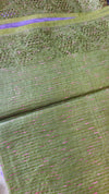 Olive Green and Lavender Tussar Silk Saree with Cutwork Borders - E192