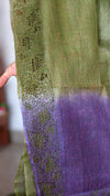 Olive Green and Lavender Tussar Silk Saree with Cutwork Borders - E192