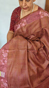 Rust Shade Tussar Silk Saree with Cutwork Borders - E192
