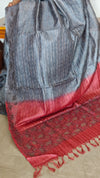 Grey and Pink Tussar Silk Saree with Cutwork Borders - E192