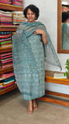 Teal Blue Cotton Hakoba Suit with Kota Doria Dupatta