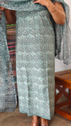 Teal Blue Cotton Hakoba Suit with Kota Doria Dupatta